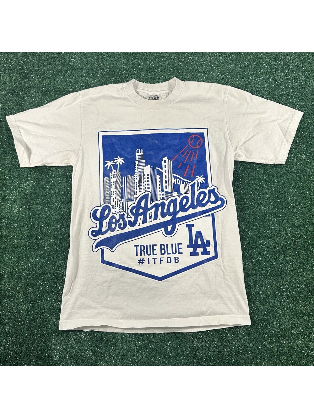 Pro team 90s? Los Angeles Dodgers True Blue Cotton T-Shirt Size Medium MLB